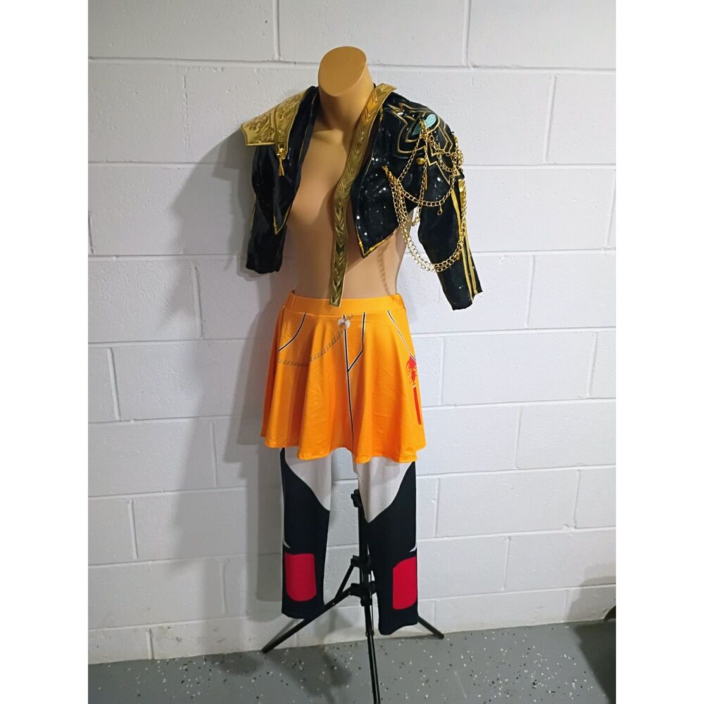 Women's Anime Cosplay Costume Black Sequin Gold Chains Skirt Leggings Set XS